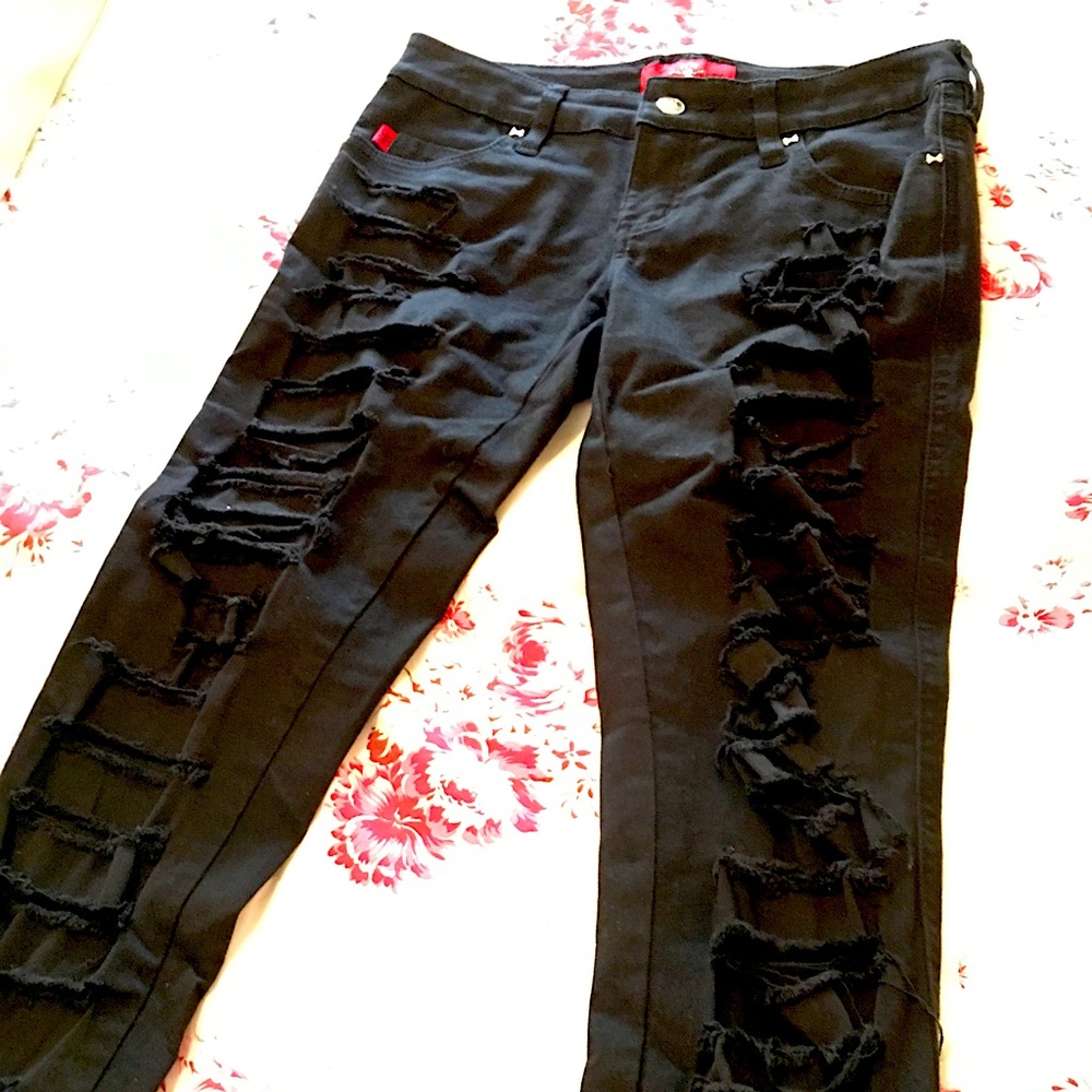 ROYAL BONES Ripped Black Skinny Jeans